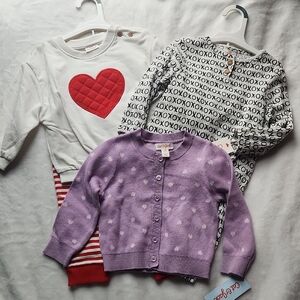 Cat & Jack, Baby Valentines, Purple Heart Cardigan, XOXO Set, Heart Sweater Set